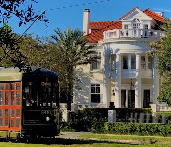 Streetcar before St. Charles Avenue mansion