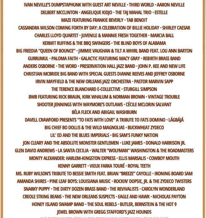 2015 Jazz Fest Lineup